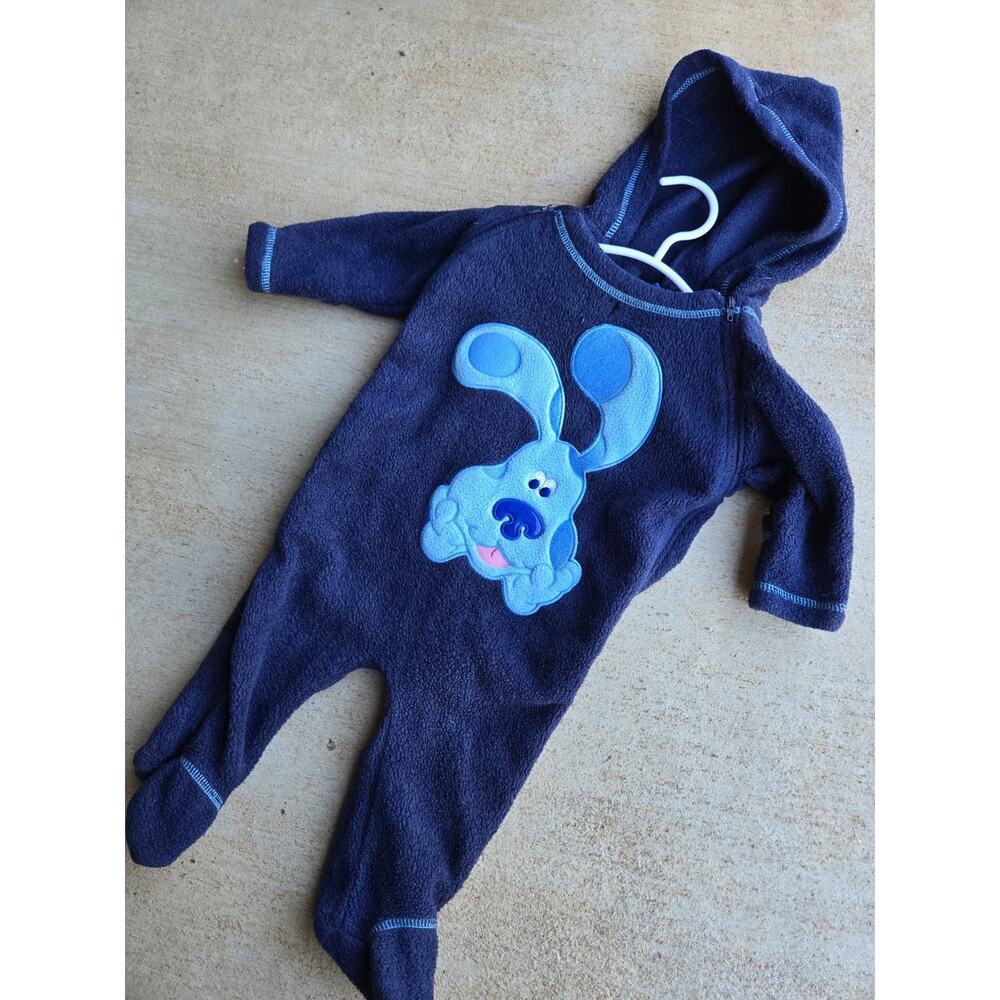 RARE VTG Nick Jr Blue's Clues Blue Character Fleece Hooded Footed Bunting 6-9M